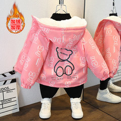 Girls' cotton coats autumn and winter 2023 new winter clothing children's parkas plus velvet thickening warm winter cotton clothing