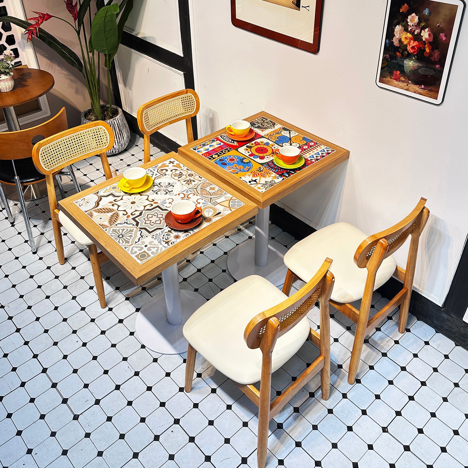 Restaurante occidental retro mesa y silla de caña combinación temática del sudeste asiático restaurante de té restaurante de catering combinación de mesa y silla comercial image 1