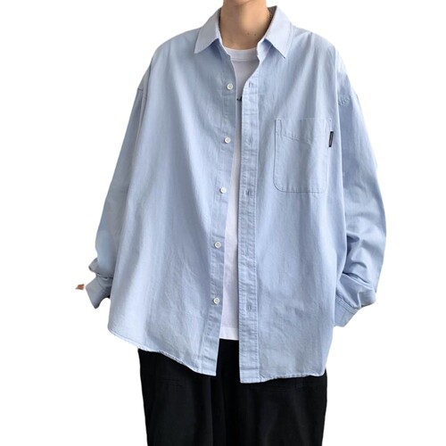 Spring and autumn new style solid color long-sleeved shirt for men, Korean style trend loose simple handsome all-match top, thin coat trend