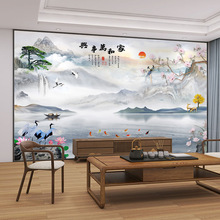 新中式山水画电视背景墙壁纸3d立体壁画新款客厅壁布8d影视墙墙布