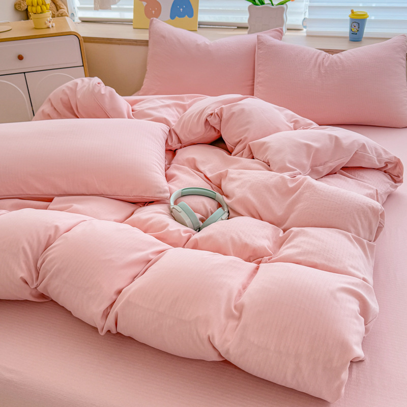 Foreign Trade Cross-Border Korean Jacquard Cotton Four-Piece Set Classy Super Soft Bed Bed Sheets Quilt Cover Bed Bed Sheets Pillowcase Three-Piece Set