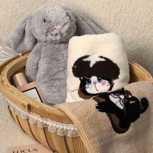 新款韩版秋冬可爱猫咪刺绣纯色珊瑚绒卡通可爱洗脸巾ins风毛巾