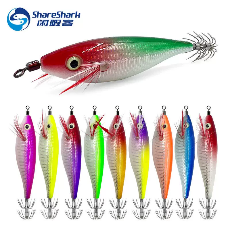 10g/10cm 镭射水平虾鱿鱼钩 路亚饵木虾夜光水平圆肚虾鱿鱼针鱼饵