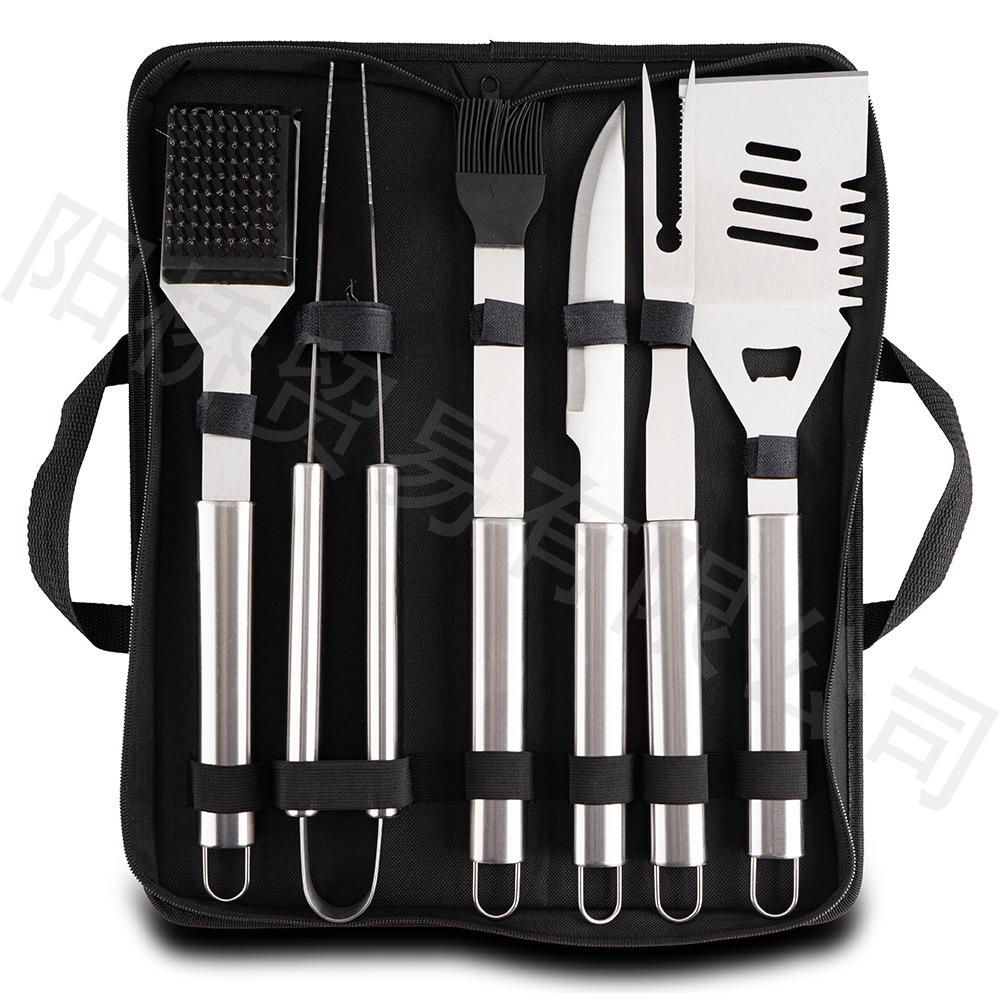Spot Source Fabricante BBQ Juego de barbacoa de bolsa de tela Oxford Juego de abrazadera de pala de acero inoxidable Juego de asa de tubo redondo para hornear