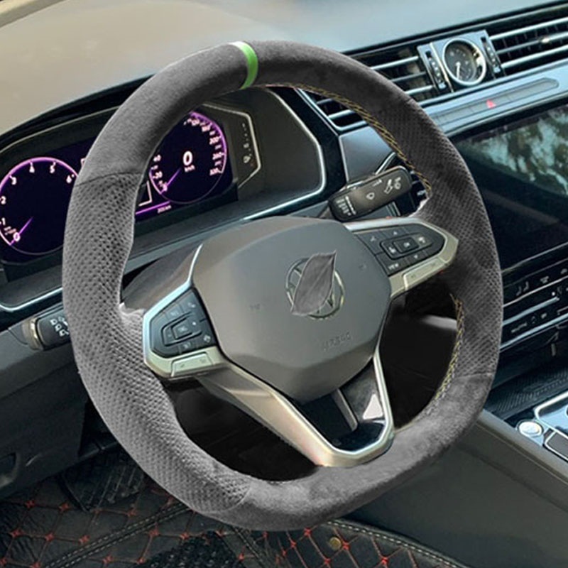 Cubierta del volante Lingdu costura a mano Passat Mai Sagitar CC Tiguan L Golf Tu Yue X Ang de cuero fibra carbono