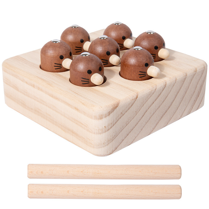 Educación temprana de madera, ratón magnético, pesca interactiva para niños, juego de captura de insectos, entrenamiento de concentración, juguetes educativos de escritorio