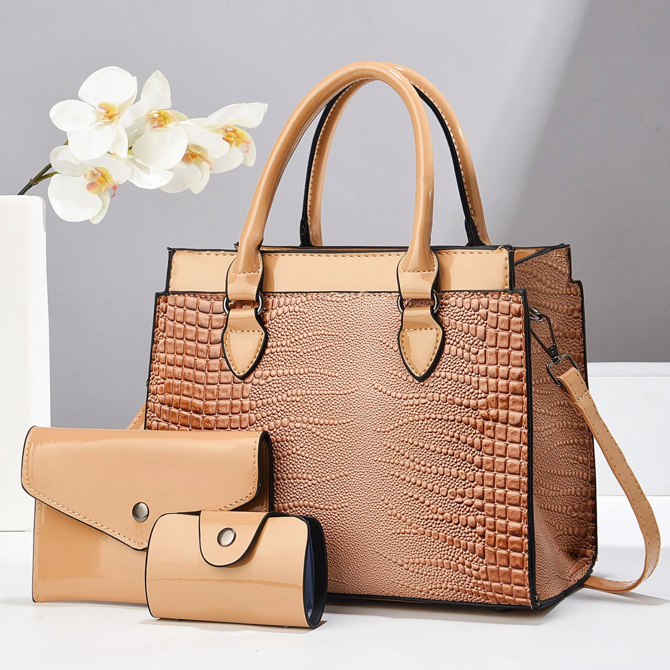 Women's Urban Crocodile Pattern Handbag Mother And Child Three-piece Set Single Shoulder Crossbody Bag_voghion.com