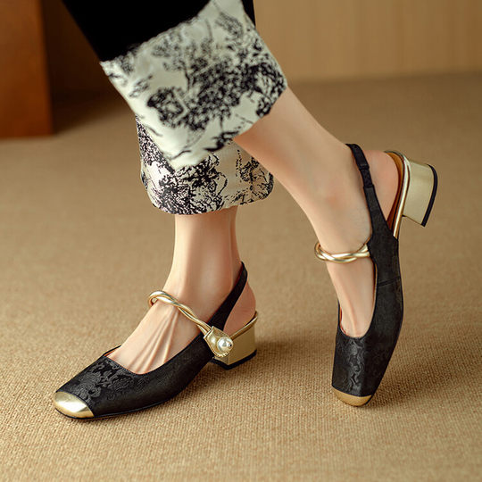 Chinese Style French Style Toe Sandals 2024 Summer Mary Jane Women's Shoes New Chinese Style Single-layer Shoes Cheongsam Light Luxury Women's Shoes