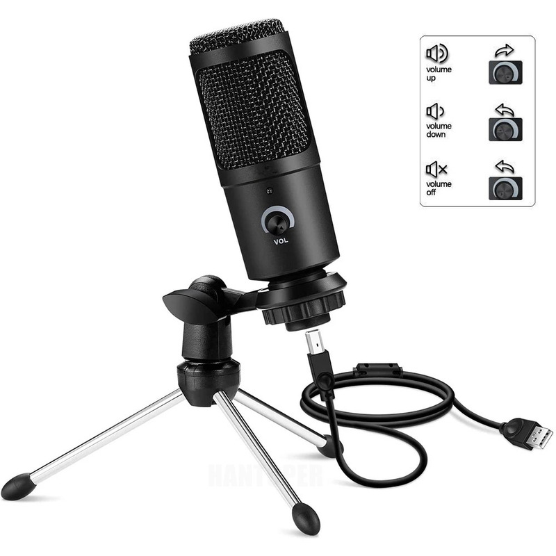 Condenser microphone usb interface noise reduction universal karaoke cable recording live microphone mobile phone for desktop computer