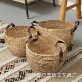 圆形编织收纳筐草家用圆形脏衣篓客厅杂物书籍收纳筐绿植花盆篮