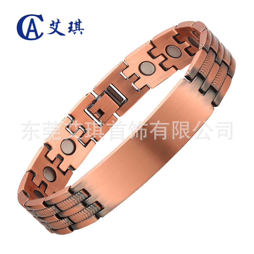 European and American Cross-Border Best-Selling Watch Magnetic Therapy Red Copper Bracelet Retro Magnetic Therapy Red Copper Bracelet Men's Engraved Red Copper Bracelet