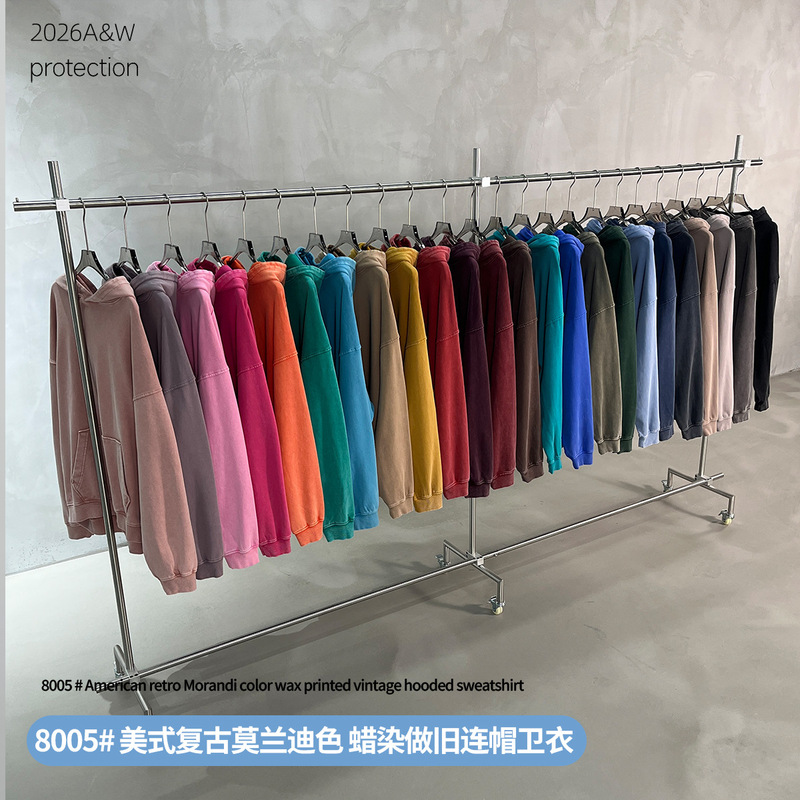 380g Heavyweight Pure Cotton American Retro Morandi Color Wax-Dyed Washed Vintage-Style Drop-Shoulder Loose-Fit Men's Hooded Sweatshirt 380g Heavyweight Pure Cotton American Retro Morandi Color Wax-Dyed Washed Vintage-Style Drop-Shoulder Loose-Fit Men's Hooded Sweatshirt
