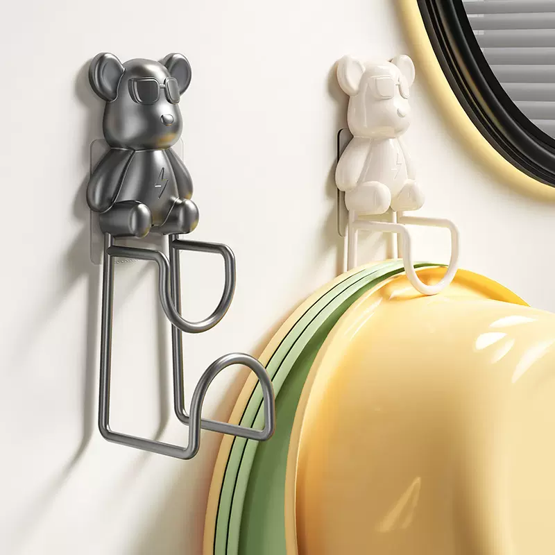 免打孔壁挂浴室洗脸盆小熊脸盆收纳架挂钩盆架卫生间置物架挂盆钩