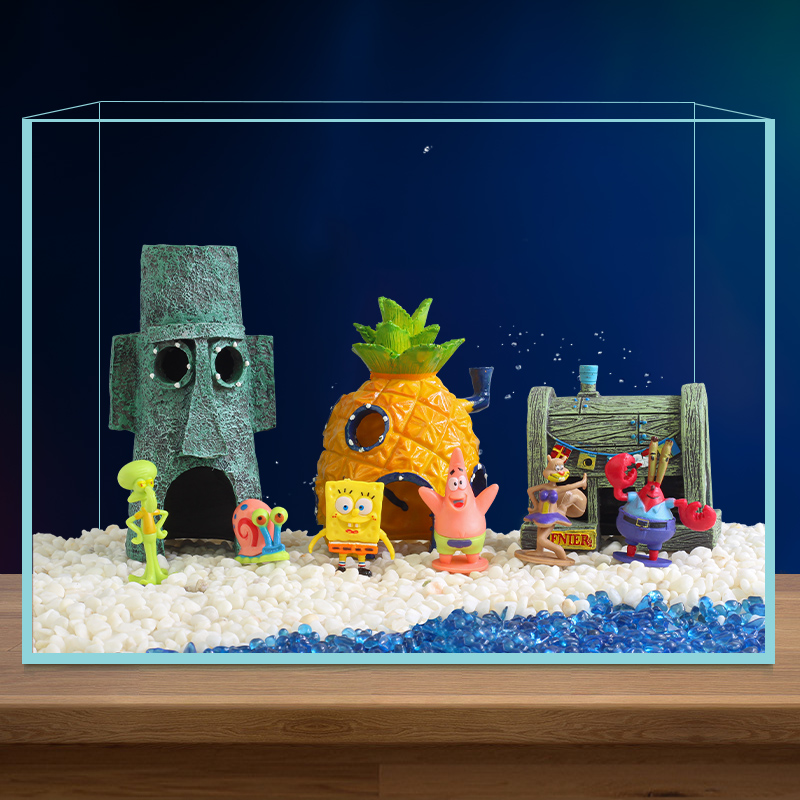SpongeBob SquarePants Pecera House Decoración de paisajismo Juego completo de pequeños adornos Guppy Pescado de escape Casa Paquete de coral