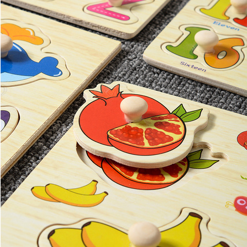 Mushroom nails hand scratching board puzzle children's Montessori early education wooden toys alphanumeric fruit shape cognitive puzzle