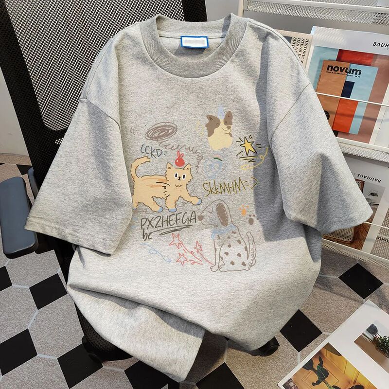 100% Pure Cotton Korean Style Short-Sleeved Work Clothing Lazy Style T-Shirt for Women Summer New Fashion Trendy Loose Top Ins for Men