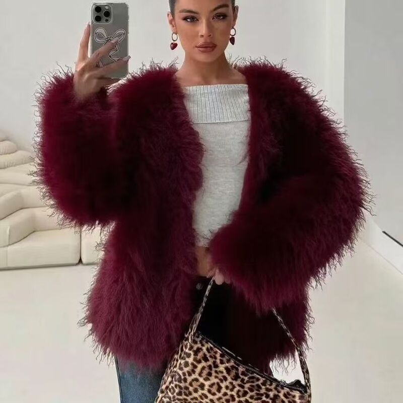 Cross-Border Wool Coat with Wool Curls, Faux Fur Top for Women, Short Style, Round Neck, Winter Wear, Plus Size, Thickened Artificial Fur Cross-Border Wool Coat with Wool Curls, Faux Fur Top for Women, Short Style, Round Neck, Winter Wear, Plus Size, Thickened Artificial Fur