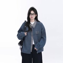 ins新款复合刺绣假二件夹克流行日系气质原宿文艺潮流百搭慵懒棉
