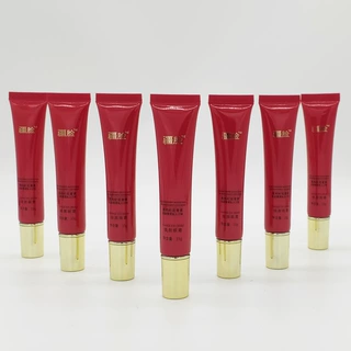 加工定制化妆品眼霜软管包装PE塑料 20g红色眼霜眼膏软管电镀金盖