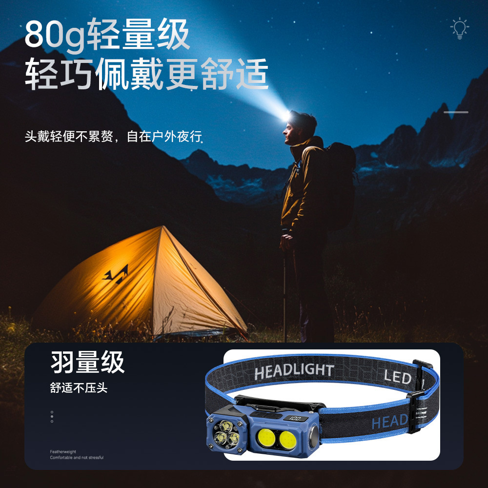 Nueva luz transfronteriza LED inducción luz de cabeza exterior super brillante luz de viaje impermeable cabeza de pesca luz de trabajo