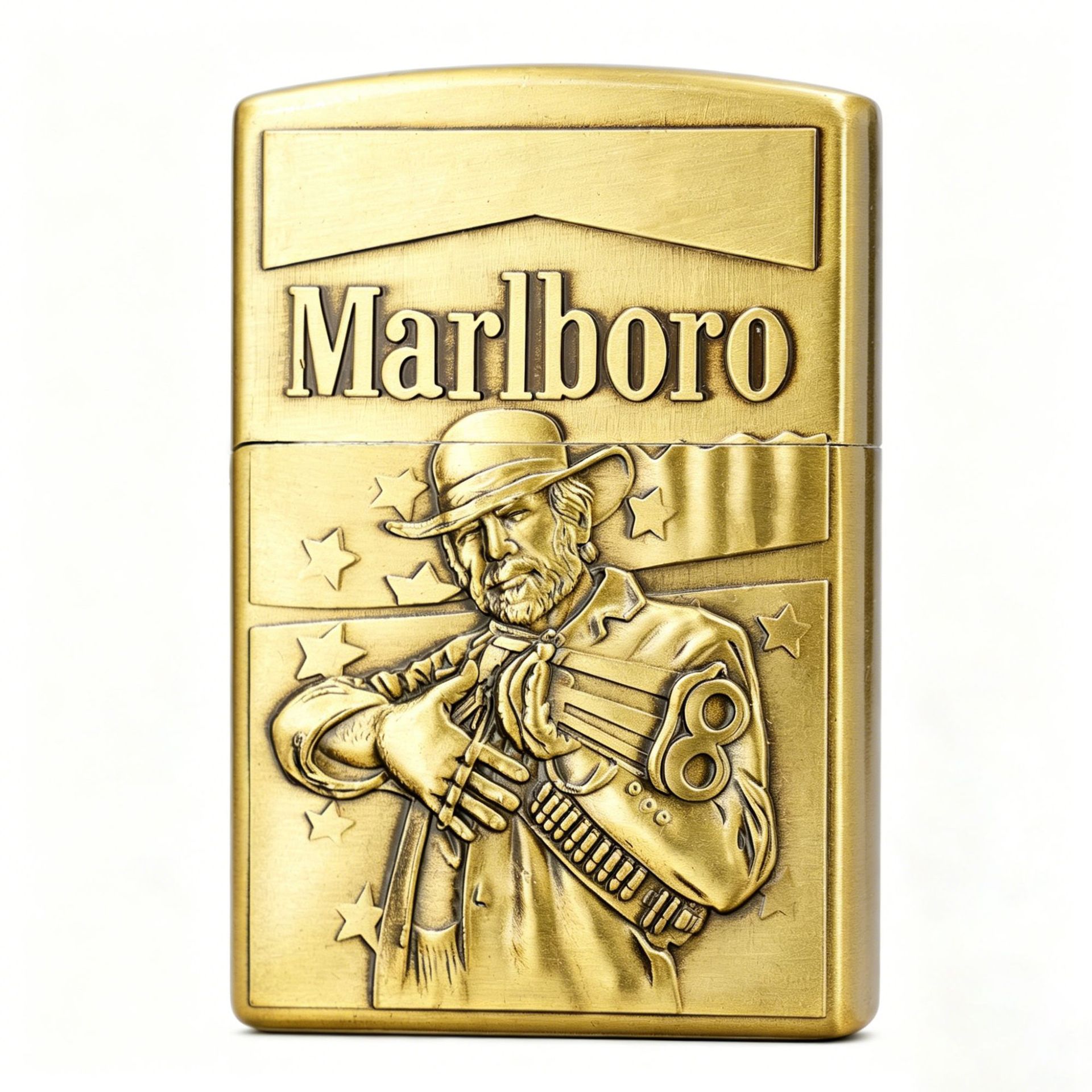 187 Vintage Metal Refillable Gas Lighter with Open Flame, Retro 3D Embossed Marlboro Design, Finely Crafted and Windproof