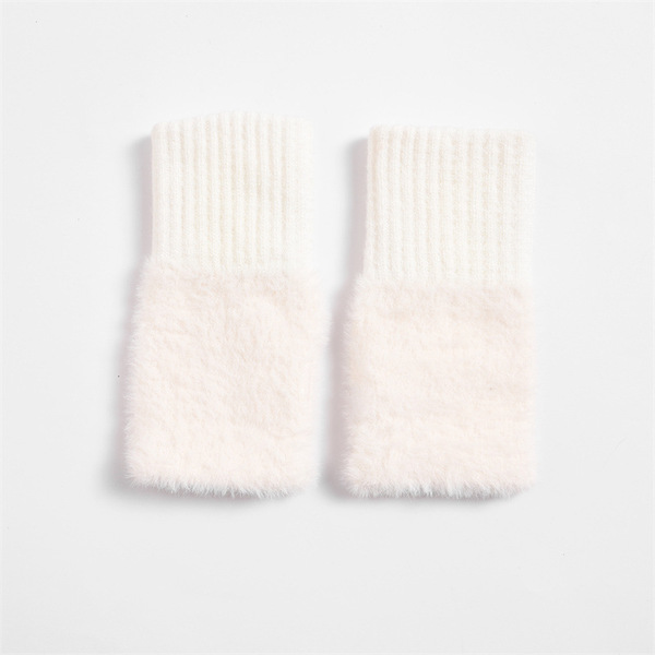 Thickened Women's Knitted Warm Gloves, Simple Fingerless Autumn and Winter Half-Finger Gloves for Students, Versatile Faux Mink Fur, Cold-Proof