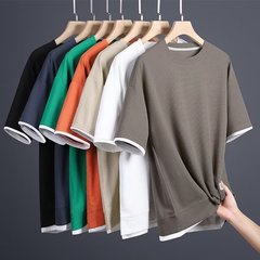夏のワッフル半袖tシャツ男性はゆるい半袖tシャツを2枚作っています