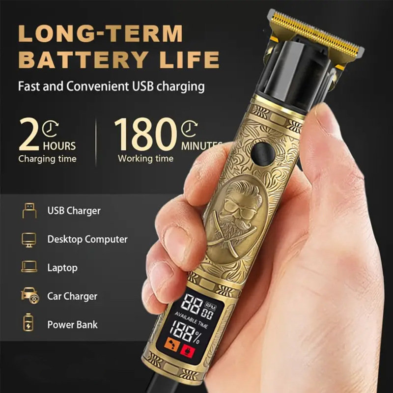 電気バリカン、ヘッドシェービングとヘアカット用の特別な電気バリカン、ハゲ頭彫刻、クロスボーダーT9デジタルディスプレイ充電|undefined