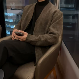 798 Design韩系老钱风V领针织衫男款春夏慵懒风休闲宽松开衫毛衣