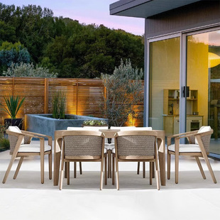 Light Luxury Outdoor Solid Wood Tables and Chairs, Villa Leisure Bar and Bar Chair Combination, Outdoor Courtyard Teak Dining Table and Chairs, Rattan Chairs