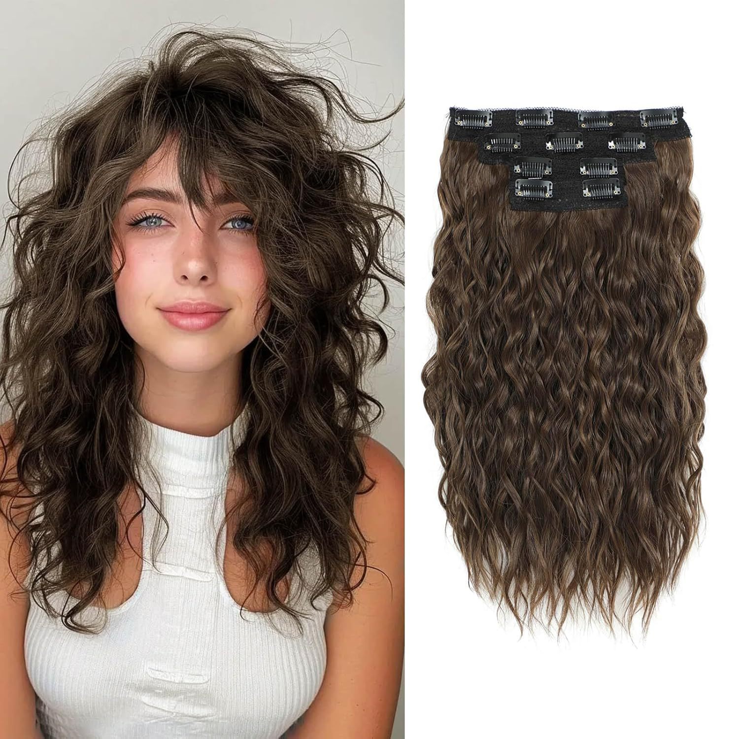 Factory wholesale Europe and the United States 4 pieces of water corrugated chemical fiber hair increase quantity hair clip hair wig 13inch