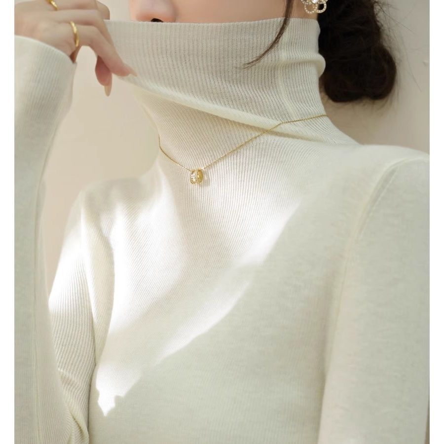 Turtleneck Sweater for Women in Autumn and Winter with a High-End Feel, Suitable to Be Worn under a Coat, Featuring a Melange Slouchy Collar Knit Base Shirt Top