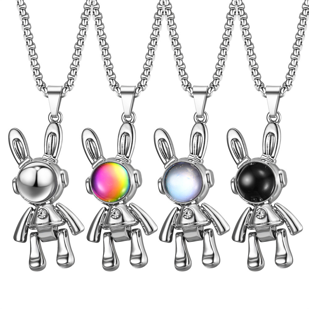 Movable Mechanical Rabbit Pendant Necklace For Couples Hip Hop Style_voghion.com