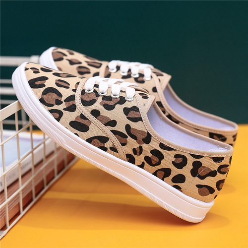 Leopard print canvas shoes women's low-top 2024 new Korean version versatile student sneakers Harajuku ulzzang flat shoes