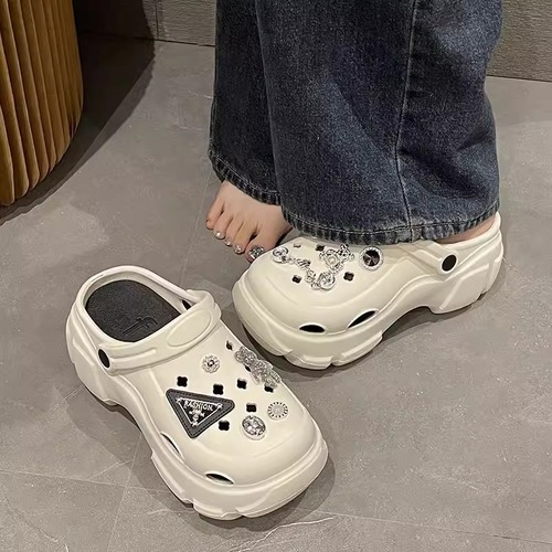 Women's Outdoor Wear Summer New DIY Fashionable Heeled Slip-on Slides with Thick Hole Sandals