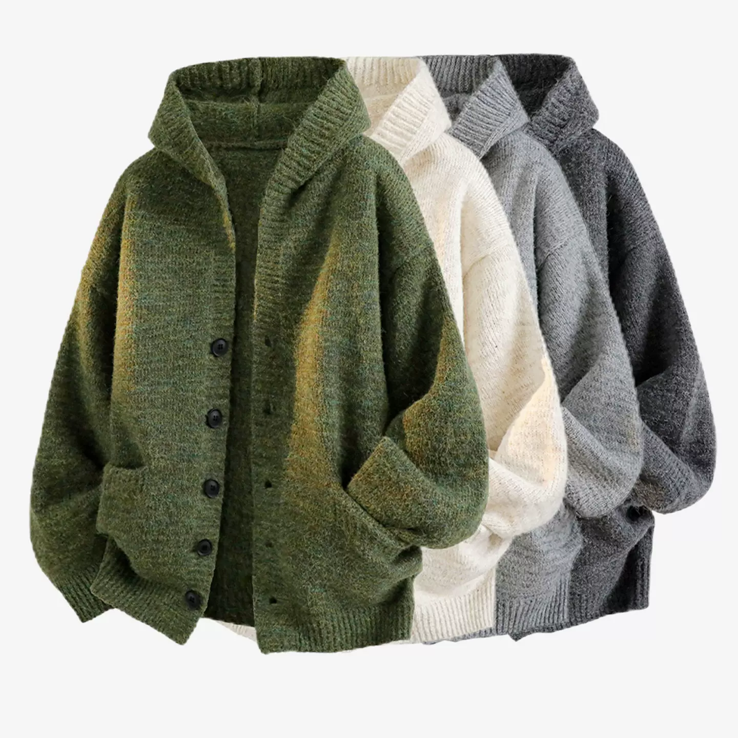 跨境爆款欧码大码连帽开衫针织衫毛衣男秋冬外套海马毛潮工厂批发