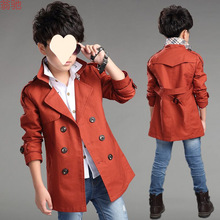 Z5L男童风衣外套中大童春秋款双排扣风衣韩版中长款大衣加厚儿童