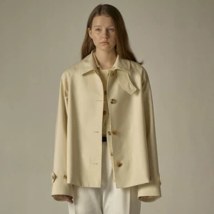 Жакет-тренч короткий (жен.) — осеннее oversize-пальто, бежевый/хаки, небольшой дизайн