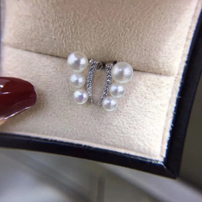 Eyelash style micro inlaid small bead gradient earrings freshwater pearl female S925 sterling silver earrings_voghion.com