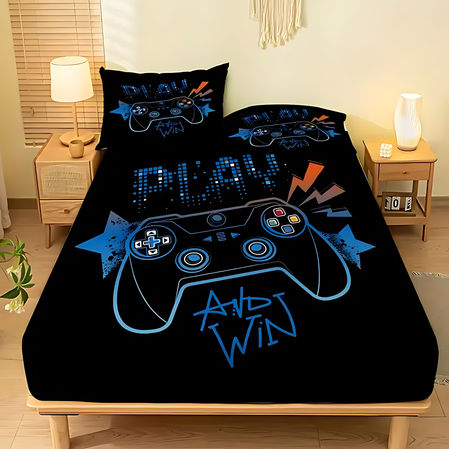 TEMU / JIT transfronterizo oscuro cool gamepad HD digital impresión cama camisa colchón kit de ropa de cama