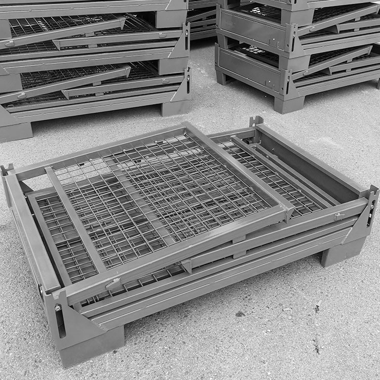 折叠式欧式仓库笼 上海智琳销售可堆叠铁框 供应带门网格料箱