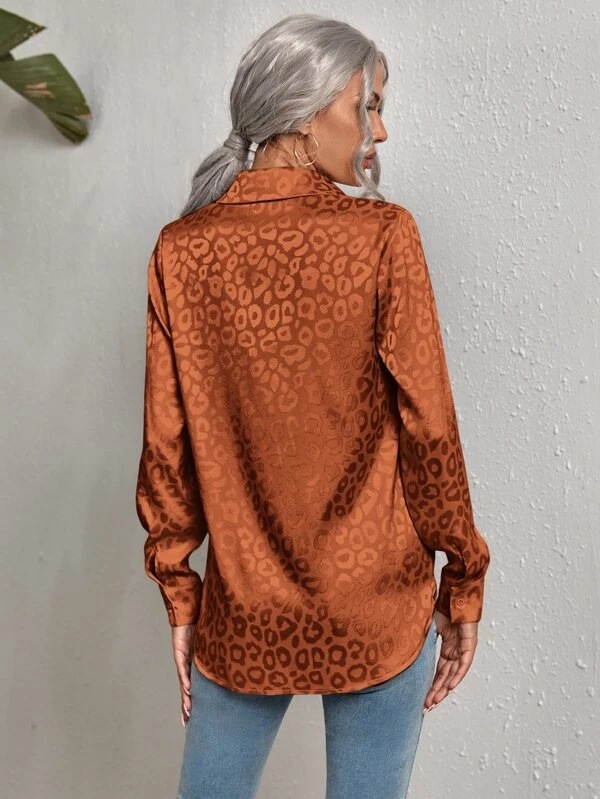 Women's Blouse Long Sleeve Blouses Patchwork Jacquard Fashion Leopard display picture 4