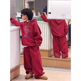 男童加绒套装秋冬款2026新款本命新年大儿童加厚冬季拜年红色衣服