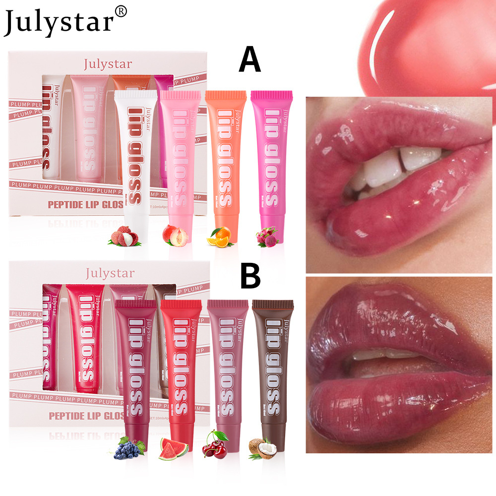 Julystar's best-selling Lip Moisturizing Fruit-flavored Lip Gloss 4-tube Set, Lip Gloss Moisturizing and Hydrating Lip Oil Makeup undefined