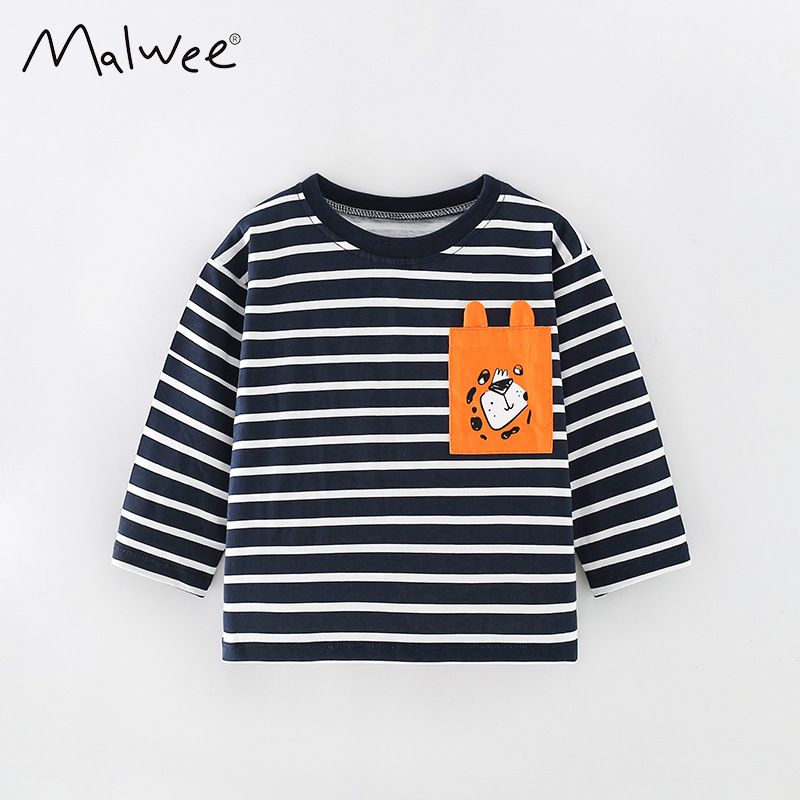 Malwee niños a rayas camiseta otoño nuevo europeo y americano de los niños casual de manga larga de fondo superior