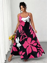 Elegant Plus Size Women's Long Printed Knit Casual Dress,