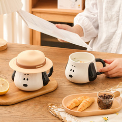 正規版スヌーピー造形カップクリエイティブセラミックマグカップ個性麦わら帽子陶磁器カップハンドル付きコーヒーカップ卸売り