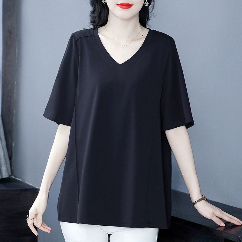 Качественный базовый счетчик хлопчатобумажная толстая мама мода среднего возраста большой размер женская летняя рубашка с короткими рукавами свободная хлопковая майка