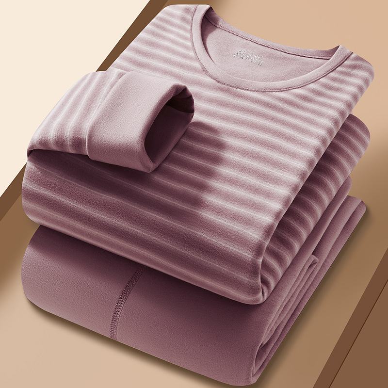 新デロンカラー柄カップル秋服上下セット両面起毛レディーススリムフィットベースレイヤーメンズ保温下着