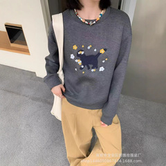 琪镌绘制秋季新款韩版时尚百搭圆领长袖休闲卫衣女款宽松打底衫潮